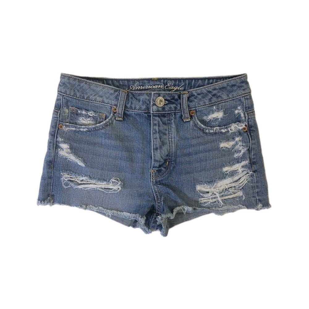 American Eagle Low Rise Cutoff Booty Shorts Size 2 Distressed Frayed Y2K Style